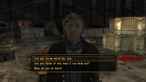 Dialogue option telling Jack that you have scrap metal for him | Fallout: New Vegas