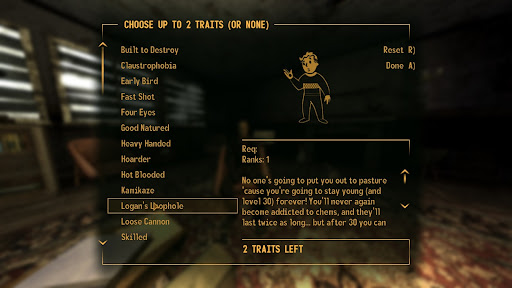 Logan’s Loophole perfect trait for players that want to rush through the game’s main story | Fallout: New Vegas