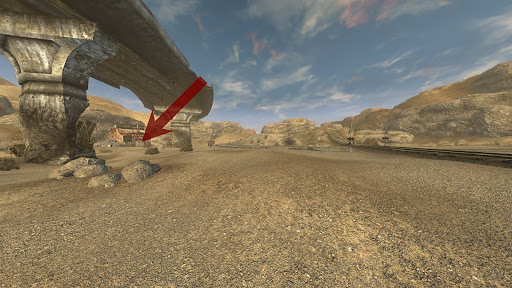 Field’s Shack as seen from the road leading to Nellis | Fallout: New Vegas