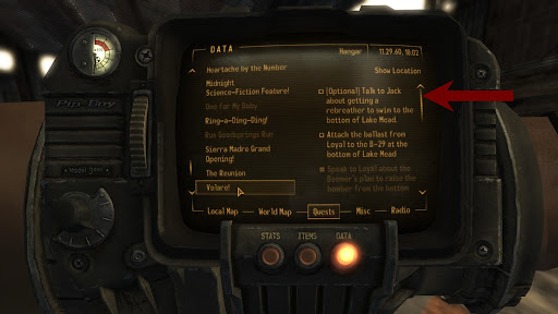 The optional objective in the quest log | Fallout: New Vegas