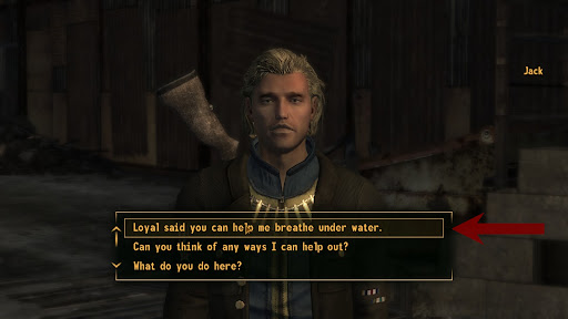 Dialogue option that leads to getting the Rebreather | Fallout: New Vegas