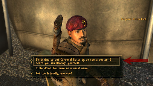 Dialogue choice with Sgt. Bitter Root | Fallout: New Vegas