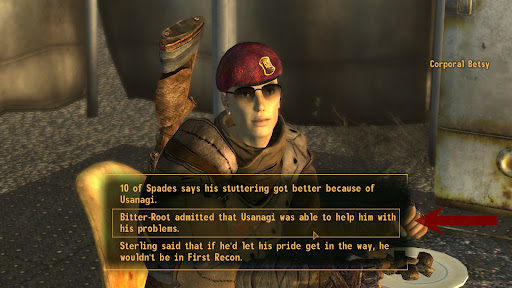 Dialogue choice that convinces Cpl. Betsy to get treatment | Fallout: New Vegas