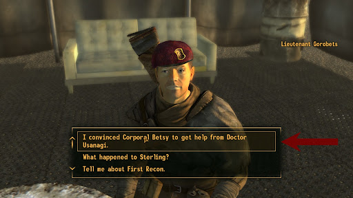 Final dialogue choice with Lt. Gorobets | Fallout: New Vegas