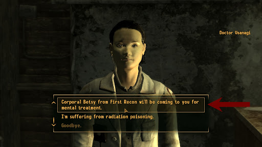 Dialogue choice with Doctor Usanagi that finishes the quest | Fallout: New Vegas