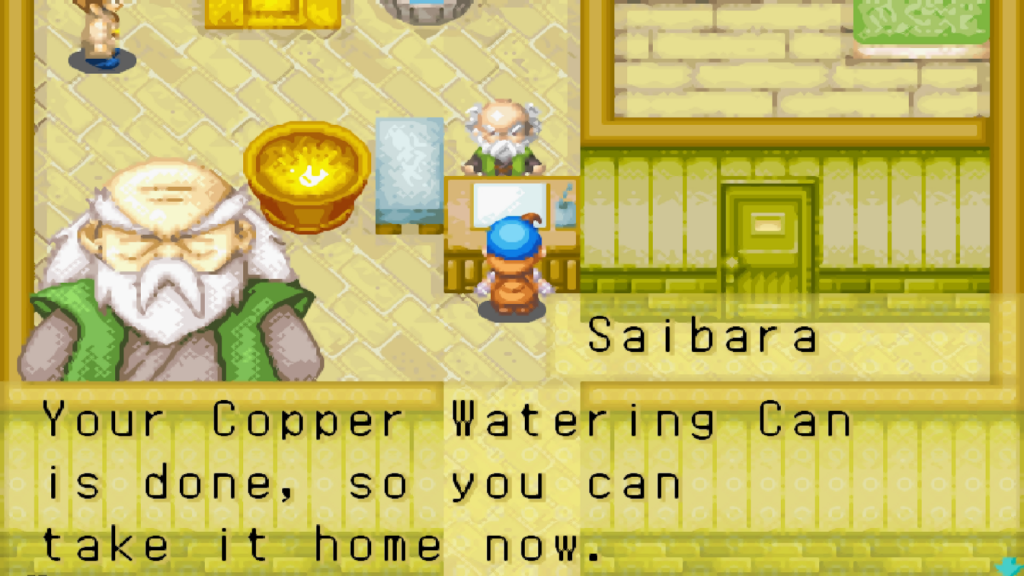 Collecting the upgraded tool from Saibara | Harvest Moon: Friends of Mineral Town