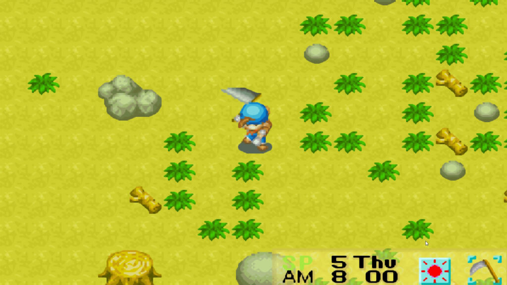 Using the sickle to cut weeds will increase its experience level | Harvest Moon: Friends of Mineral Town