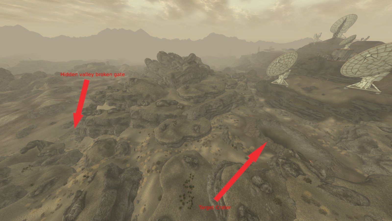 Bird's eye view of the path. | Fallout: New Vegas - Power Armor Training Perk Prerequisite Quest