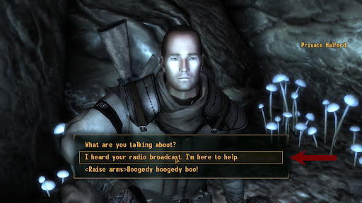 “I heard your radio broadcast. I’m here to help.” | Fallout: New Vegas