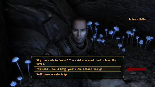 “You said I could have your rifle before you go.” | Fallout: New Vegas