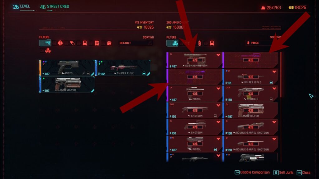 Tier 4 weapons in the merchant inventory. At this level, enemies drop weapon of tier 2 or 3. | Cyberpunk 2077