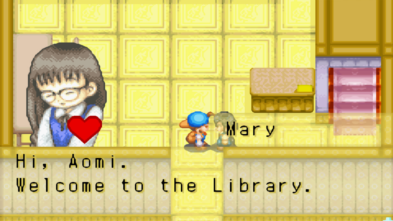 Mary works at the local library | Harvest Moon: Friends of Mineral Town