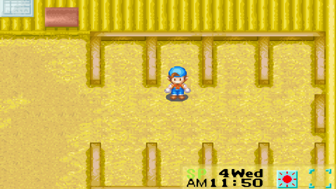 Interior view of the small barn | Harvest Moon: Friends of Mineral Town