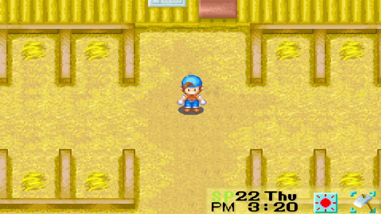 Interior view of the upgraded barn | Harvest Moon: Friends of Mineral Town