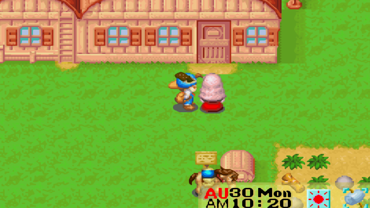 Giving chocolate to Popuri during the Pumpkin Festival | Harvest Moon: Friends of Mineral Town