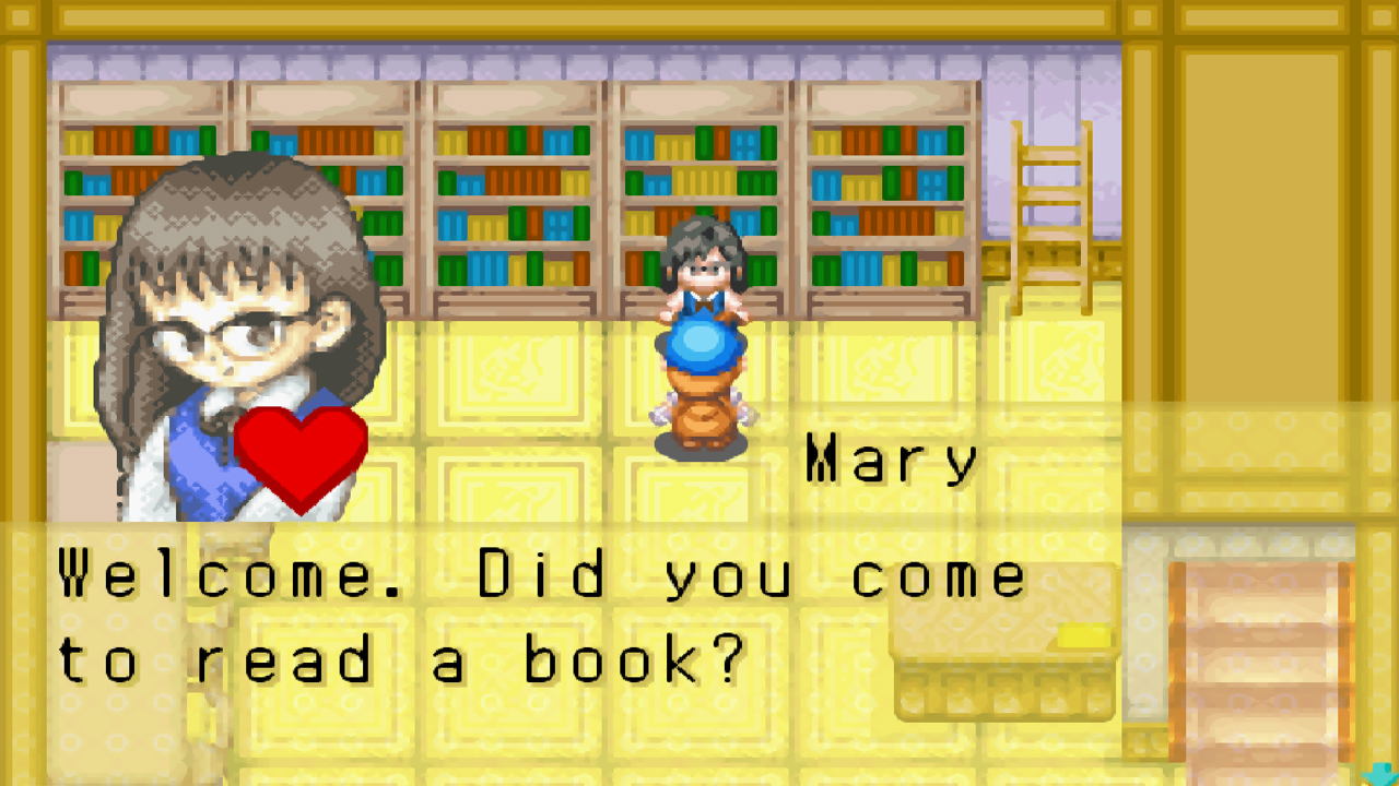 Mary’s purple heart event on the library’s 2nd floor | Harvest Moon: Friends of Mineral Town