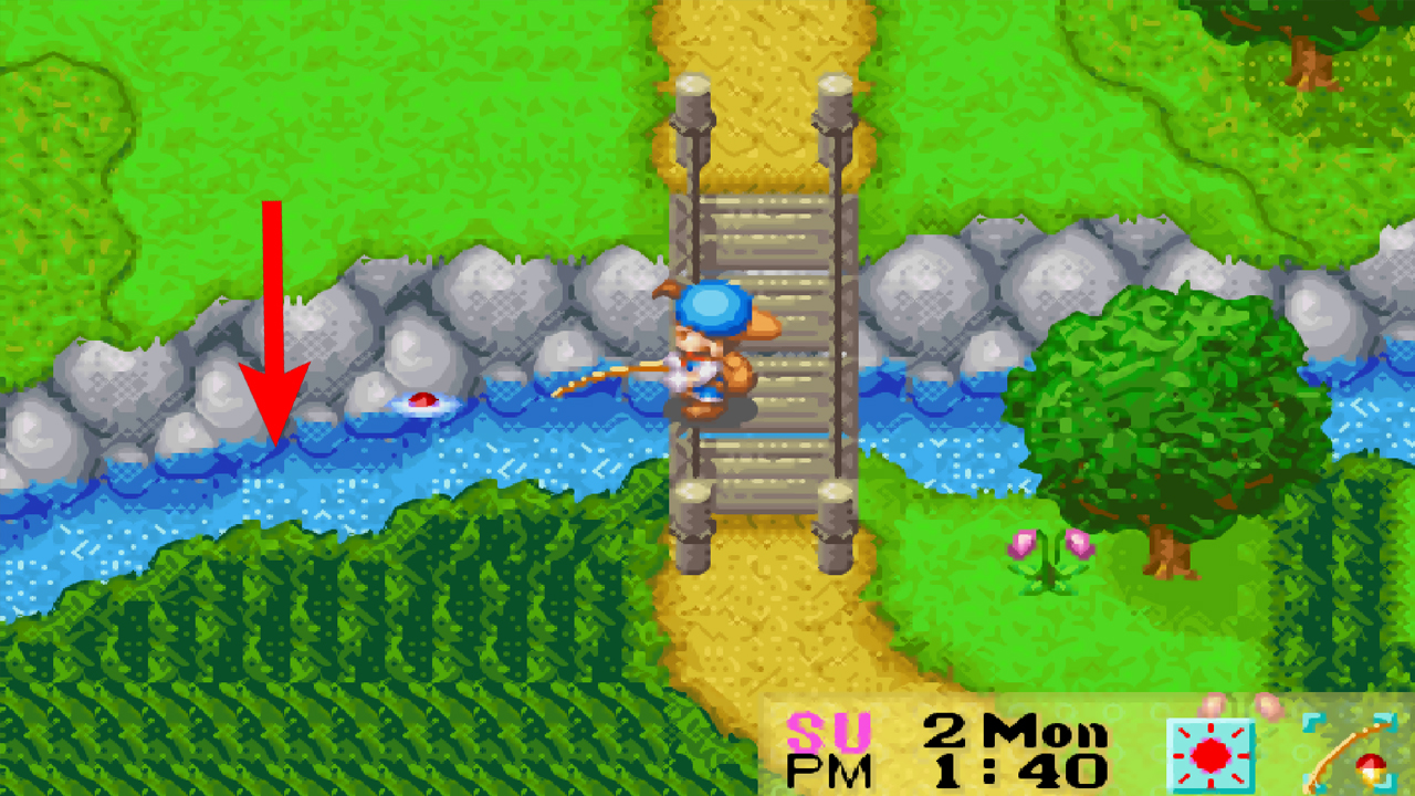 A fishing spot on the upstream at Mother’s Hill | Harvest Moon: Friends of Mineral Town