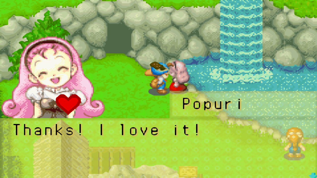 Popuri receives chocolate, one of her loved gifts | Harvest Moon: Friends of Mineral Town