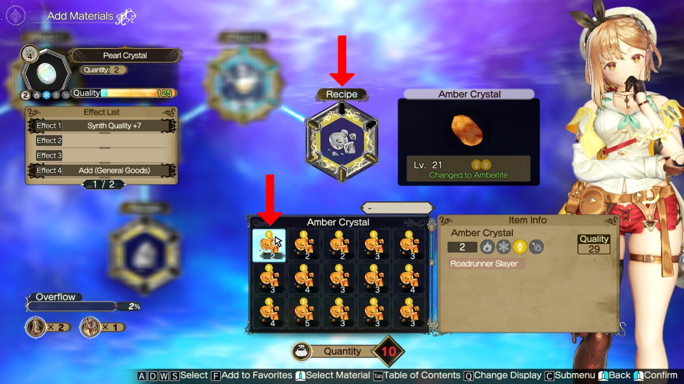 Adding an Amber Crystal to the Recipe loop | Atelier Ryza 2: Lost Legends & the Secret Fairy
