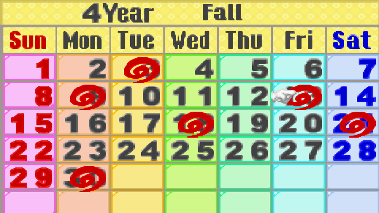 Festival dates are marked on the calendar | Harvest Moon: Friends of Mineral Town