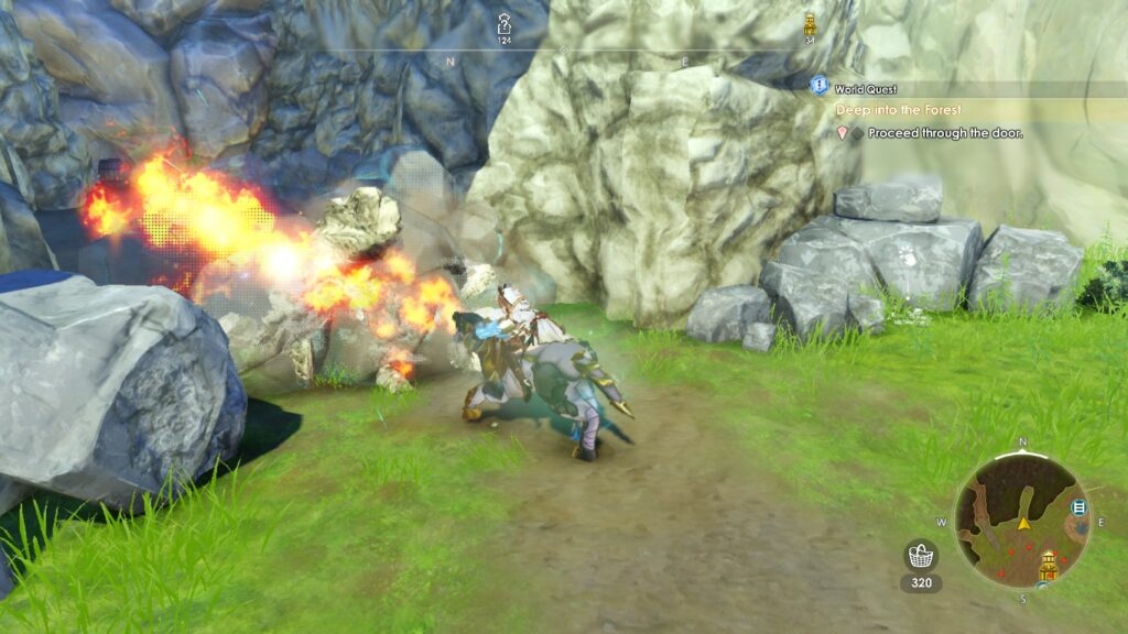 Destroying a boulder with the Land Beast’s breath attack | Atelier Ryza 3: Alchemist of the End & the Secret Key