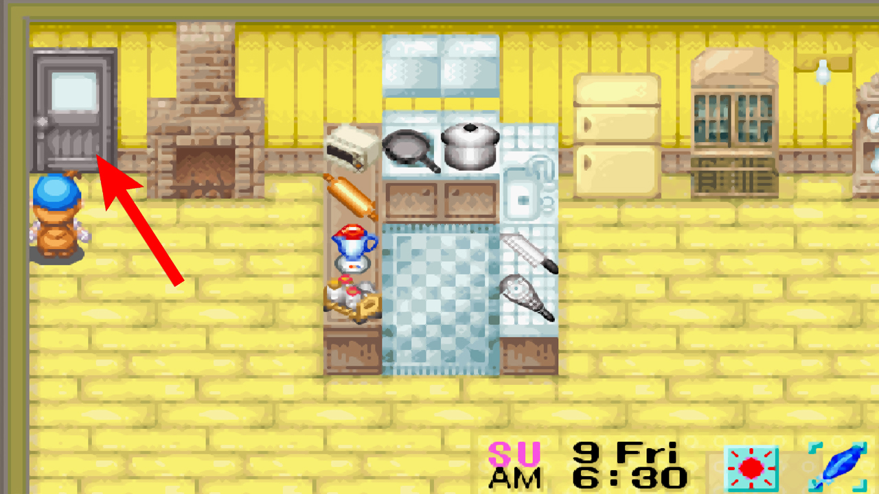 Location of the door leading to the bathroom | Harvest Moon: Friends of Mineral Town