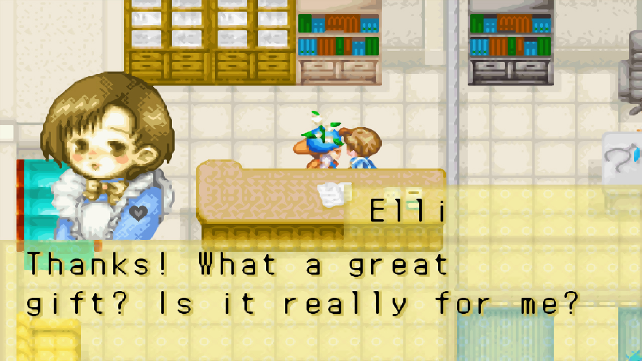 Elli is delighted to receive some flowers | Harvest Moon: Friends of Mineral Town