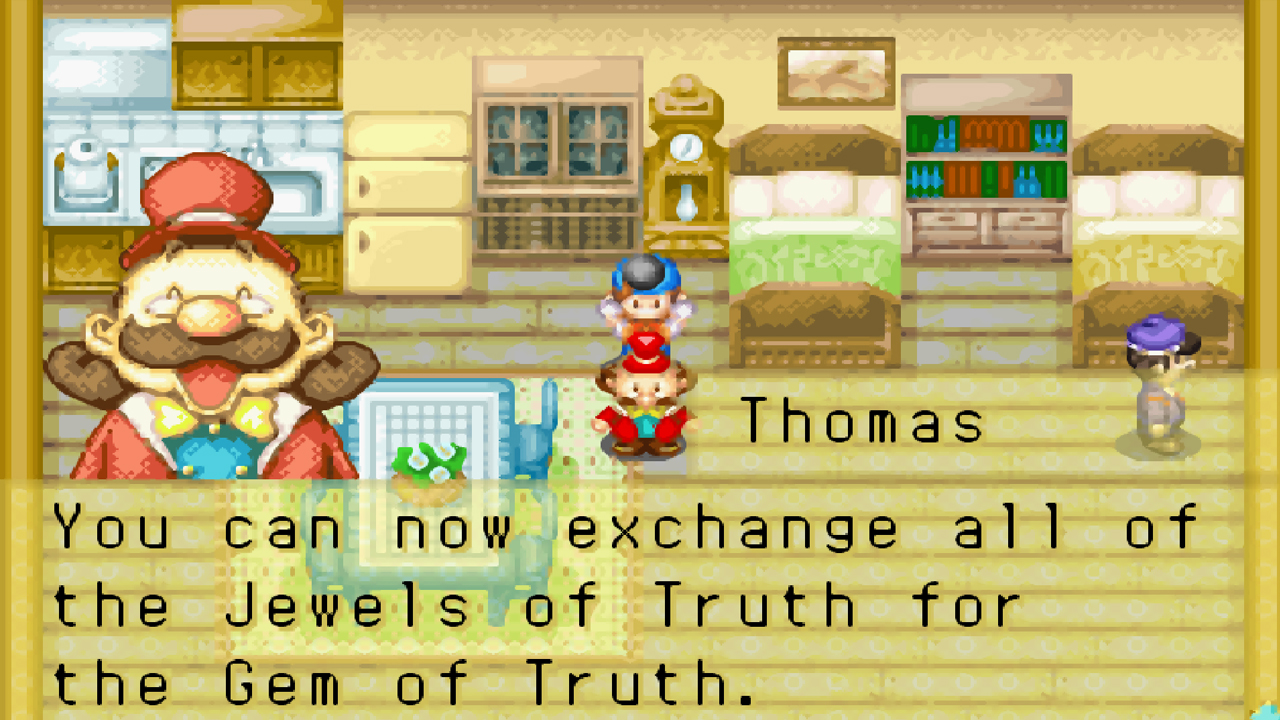 The mayor exchanging the jewels for a Gem of Truth | Harvest Moon: Friends of Mineral Town