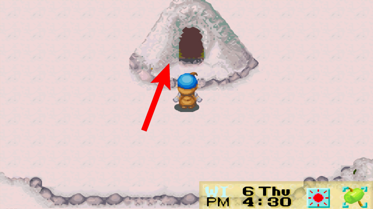 Location of the Lake Mine entrance | Harvest Moon: Friends of Mineral Town