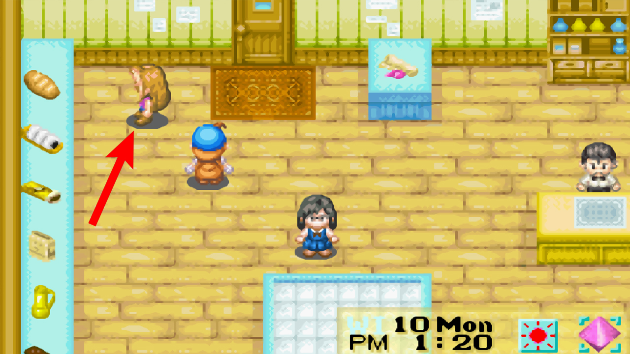 Karen works at the Supermarket in the afternoon | Harvest Moon: Friends of Mineral Town