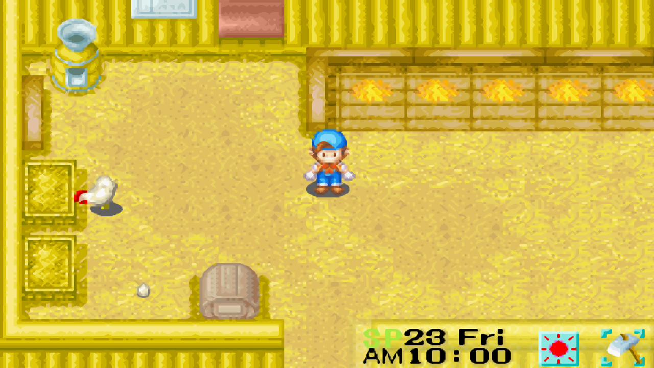 Interior view of the upgraded chicken coop | Harvest Moon: Friends of Mineral Town