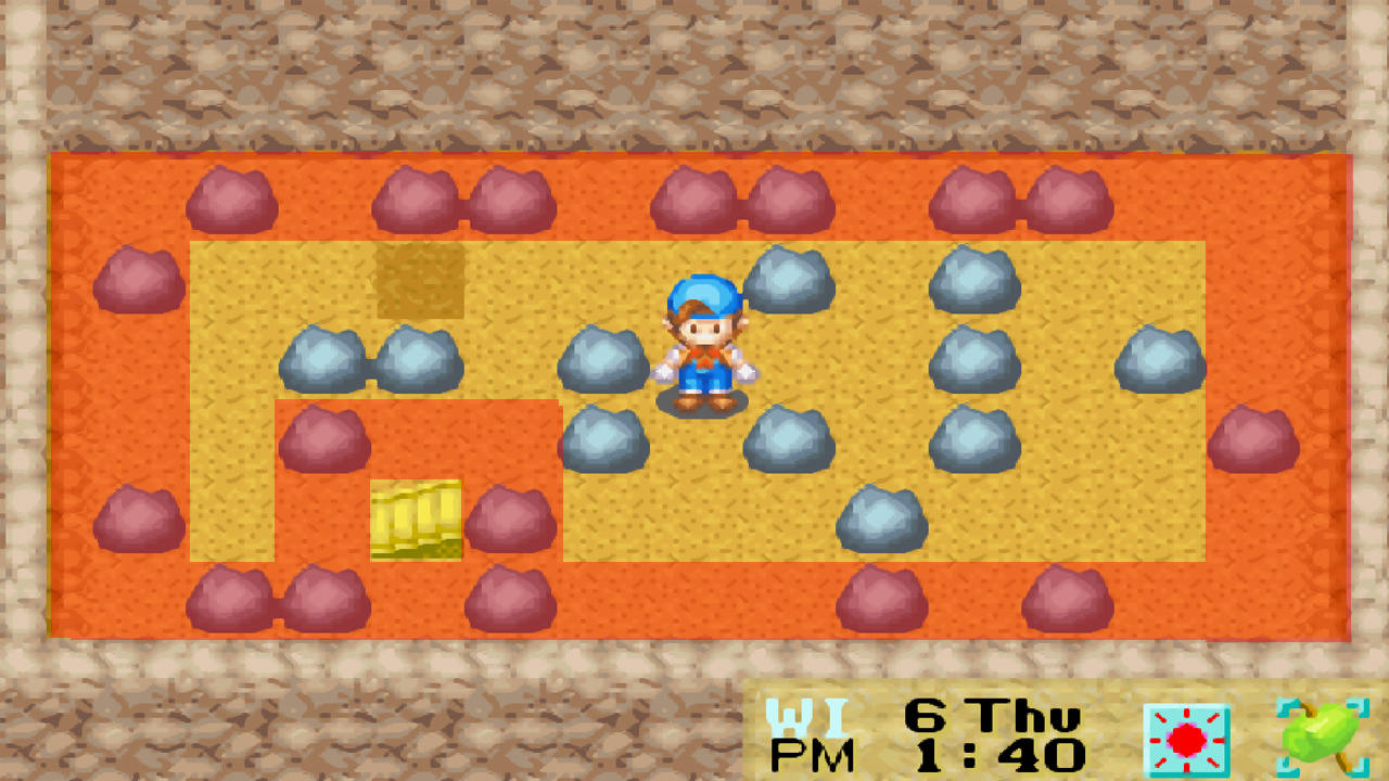 The stairs will never appear on the red marked areas | Harvest Moon: Friends of Mineral Town