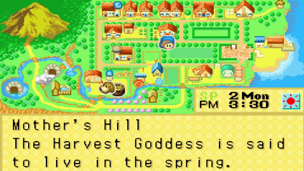 Selecting the destination on the map screen | Harvest Moon: Friends of Mineral Town