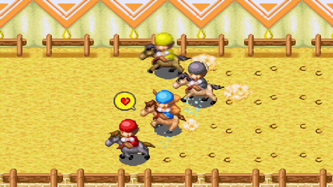 The horse is at medium speed, represented by the yellow stamina level | Harvest Moon: Friends of Mineral Town