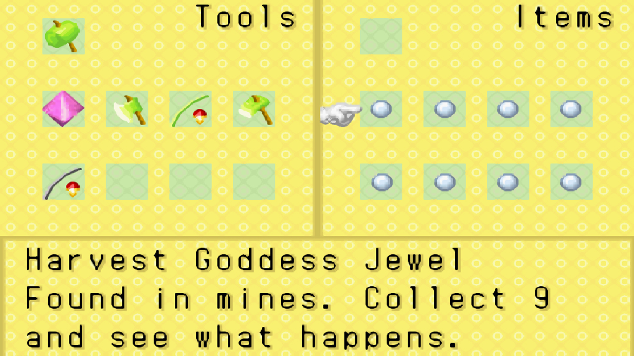 A collection of Goddess Jewels | Harvest Moon: Friends of Mineral Town
