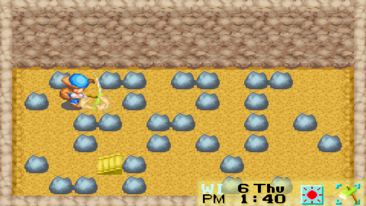 Digging using the hoe inside the mines | Harvest Moon: Friends of Mineral Town