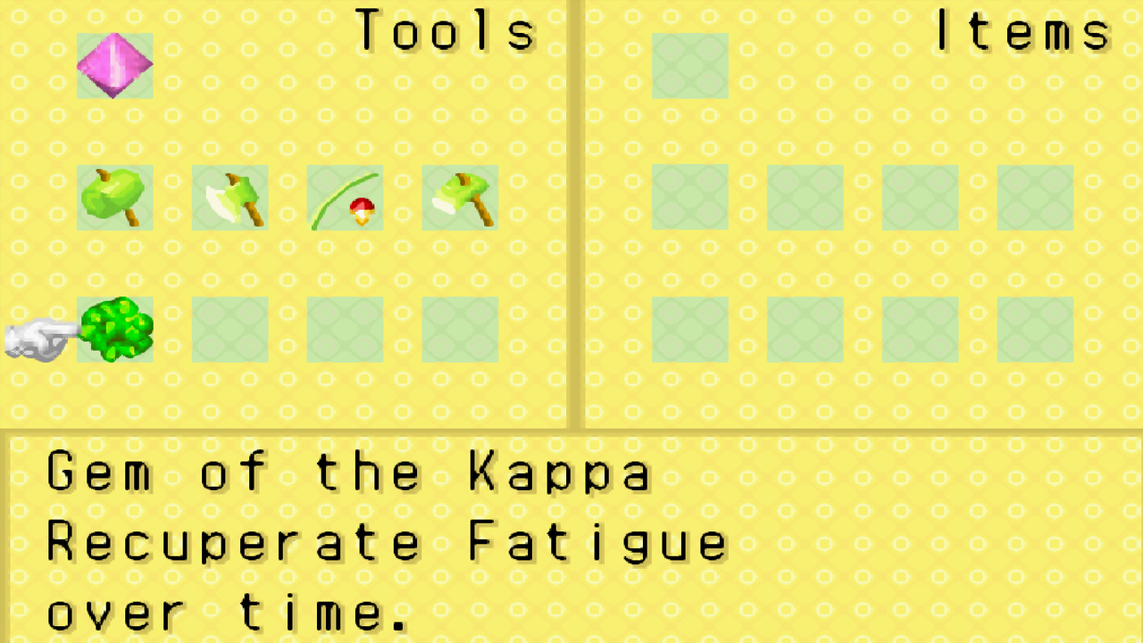 The Gem of the Kappa recovers fatigue over time | Harvest Moon: Friends of Mineral Town
