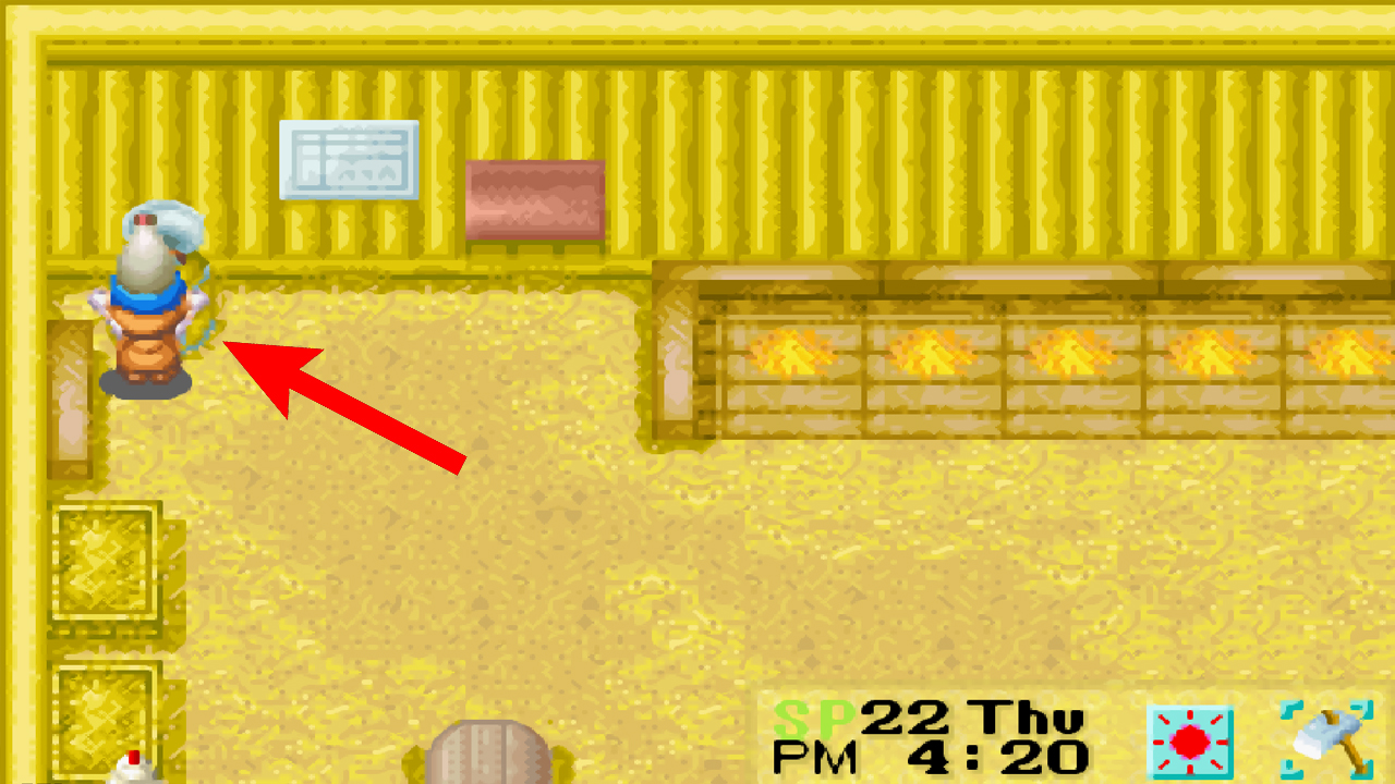 Location of the mayonnaise maker inside the upgraded chicken coop | Harvest Moon: Friends of Mineral Town