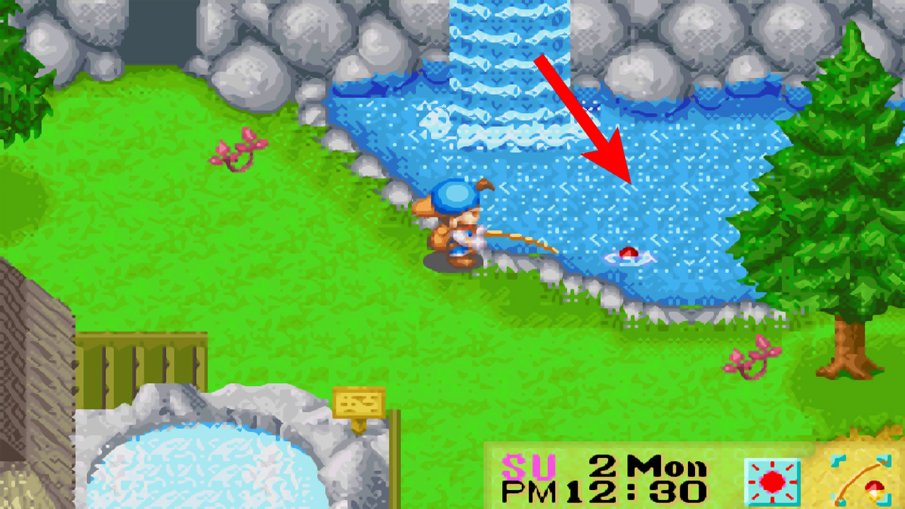 Location of the Goddess Pond and waterfall | Harvest Moon: Friends of Mineral Town