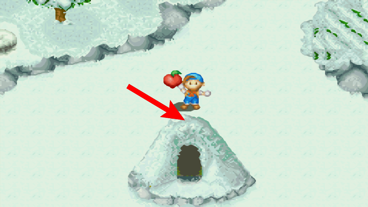Location of the Power Berry behind the Winter Mine’s entrance | Harvest Moon: Friends of Mineral Town