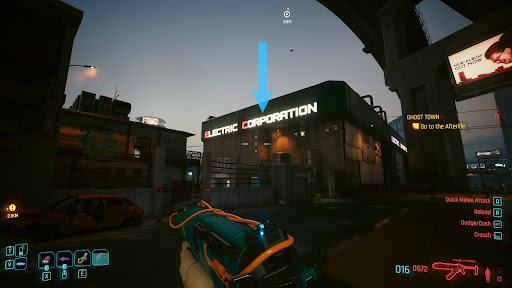 Electric Corporation building as seen from the road | Cyberpunk 2077