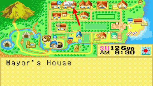 Location of the Mayor’s house in the world map | Harvest Moon: Friends of Mineral Town