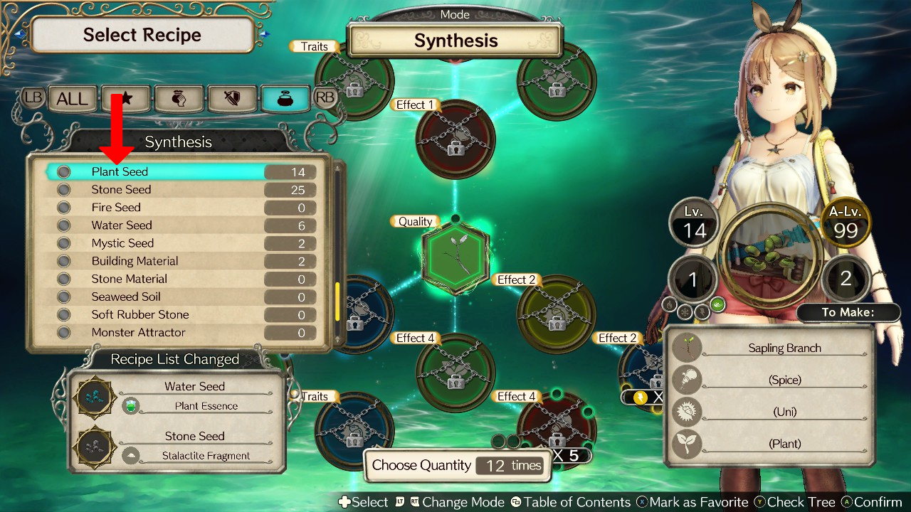 Selecting the Plant Seed recipe | Atelier Ryza: Ever Darkness & the Secret Hideout