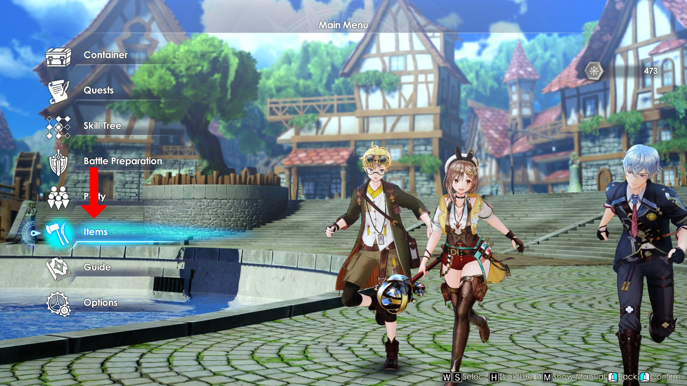 Selecting the Items tab from the menu | Atelier Ryza 3: Alchemist of the End & the Secret Key