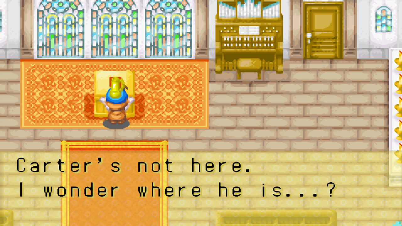 Pastor Carter is nowhere to be found | Harvest Moon: Friends of Mineral Town
