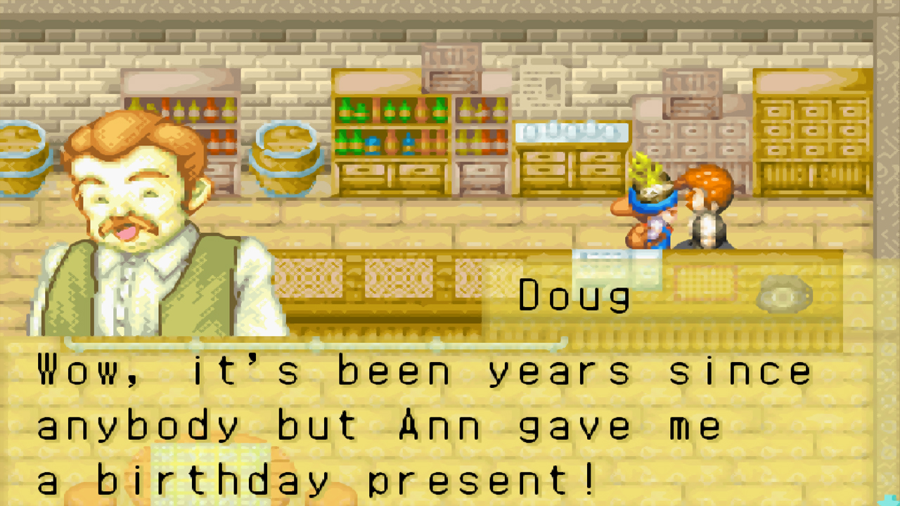 The player surprises Doug with a birthday gift | Harvest Moon: Friends of Mineral Town