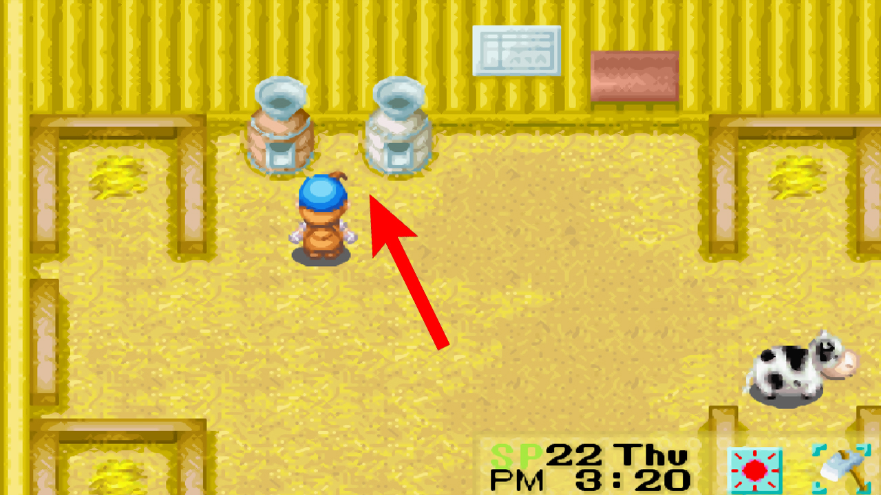 Yarn and Cheese Maker location inside the upgraded barn | Harvest Moon: Friends of Mineral Town