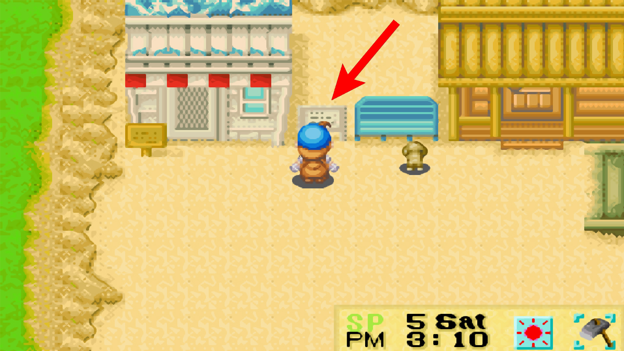 Location of the sign at the beach | Harvest Moon: Friends of Mineral Town