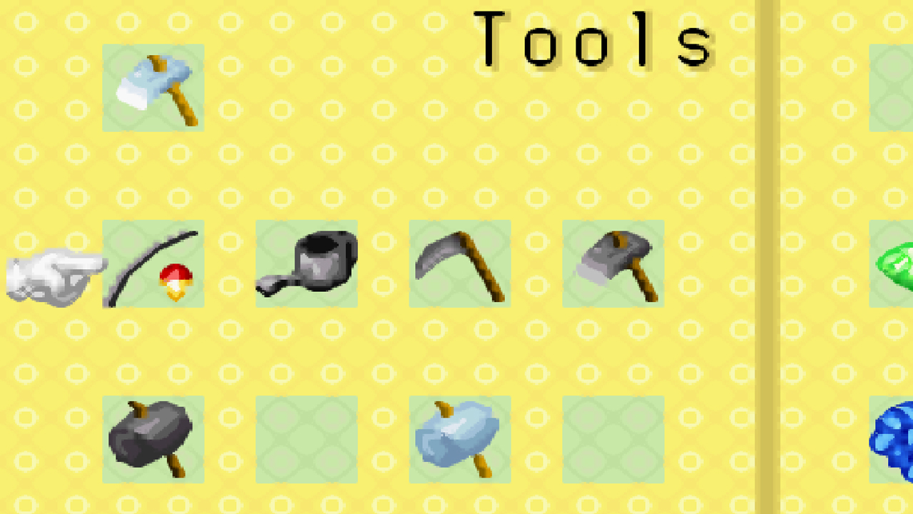 A set of cursed tools in the game | Harvest Moon: Friends of Mineral Town