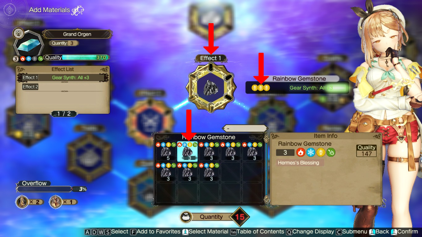 Inserting a Rainbow Gemstone in the first Effect 1 loop | Atelier Ryza 2: Lost Legends & the Secret Fairy